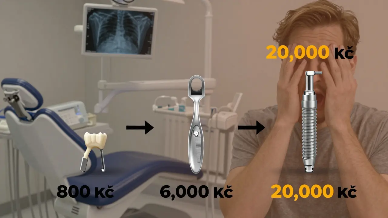Cenová škála od jednoduchého až po složité vytržení zubu a implantát.