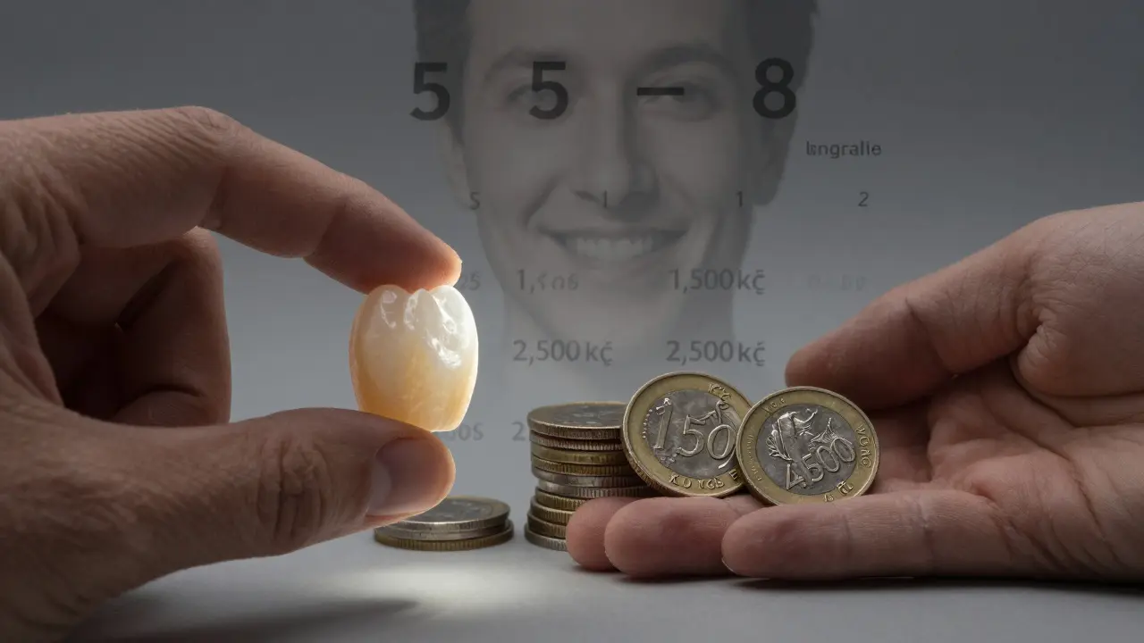 Kompozitní fazeta vedle cenových značek a kalendáře s 5–8 lety.