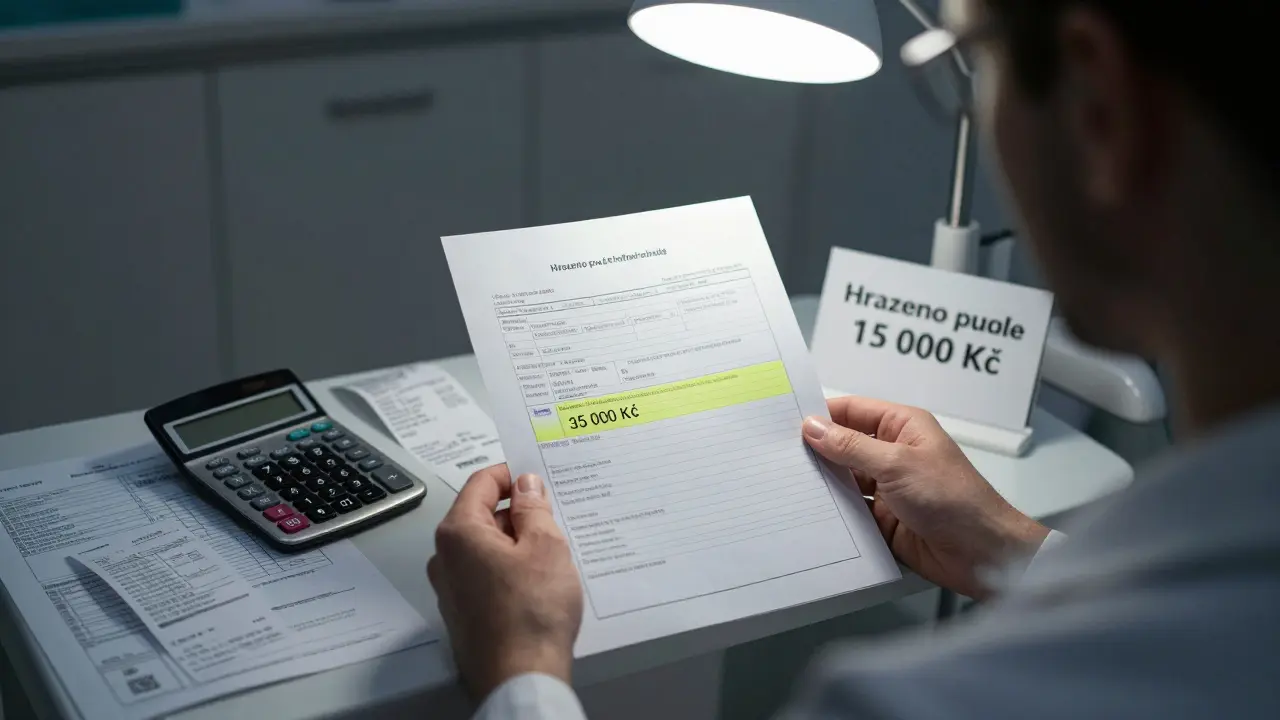 Adult reviewing orthodontic treatment plan with insurance coverage notice and financial documents.
