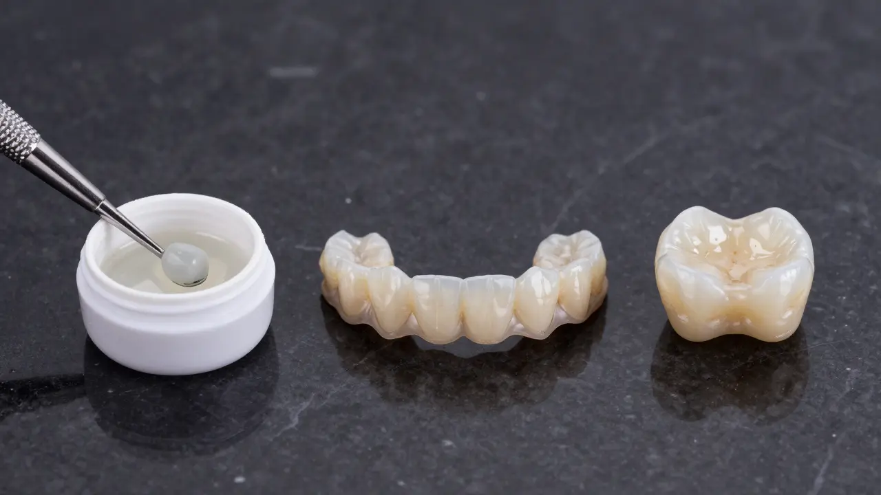 Kompozitní bonding, porcelánové venery a korunky na tmavém podkladu