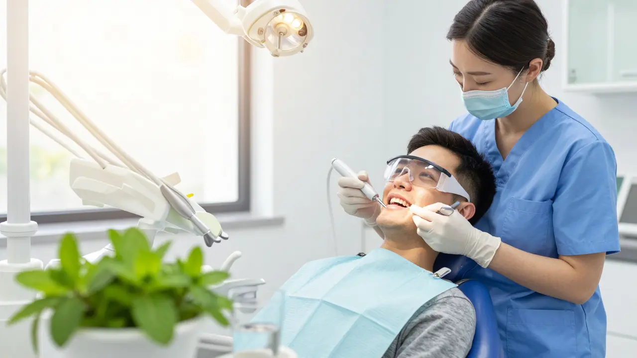 Pacient v moderní ordinaci při profesionální ústní hygieně