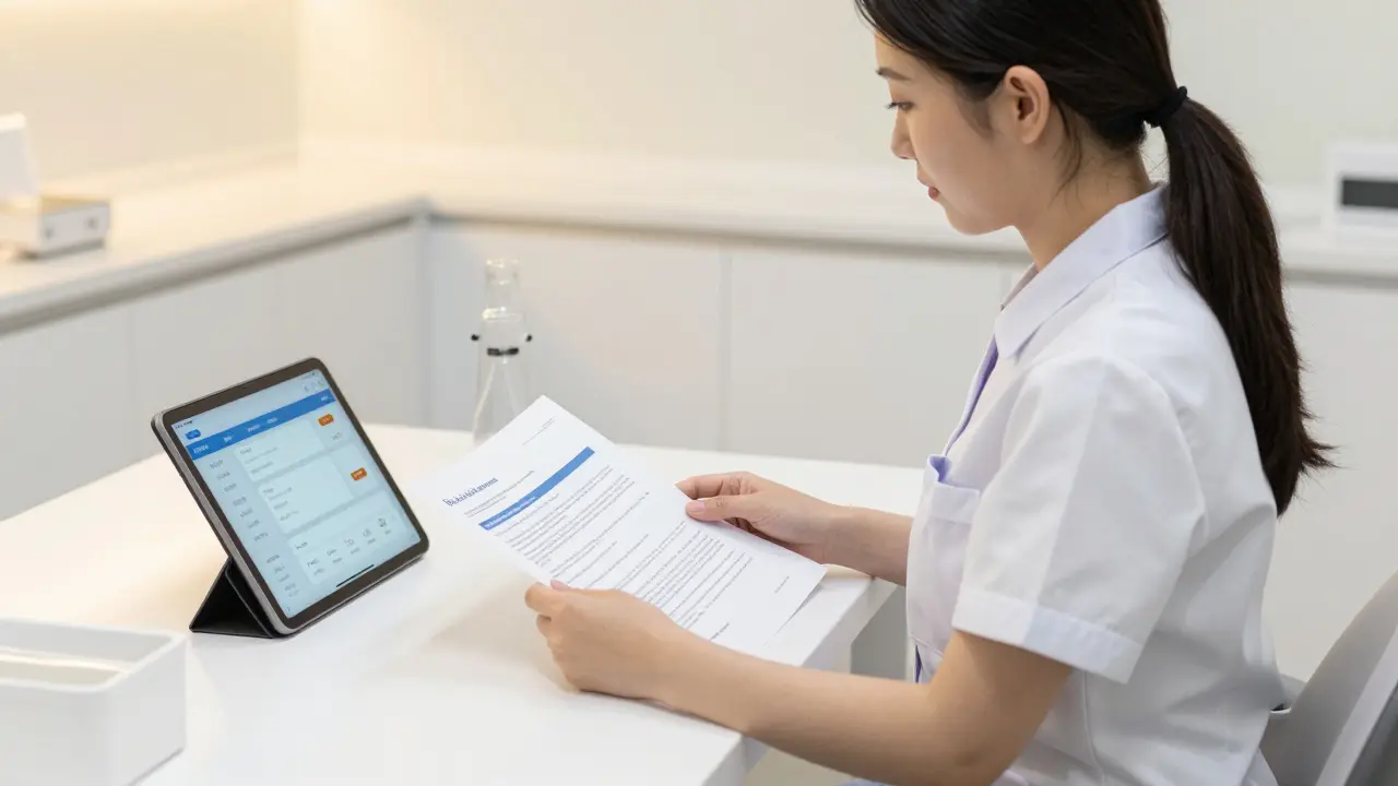 Dentální hygienistka pracující na administrativě a plánování ordinace
