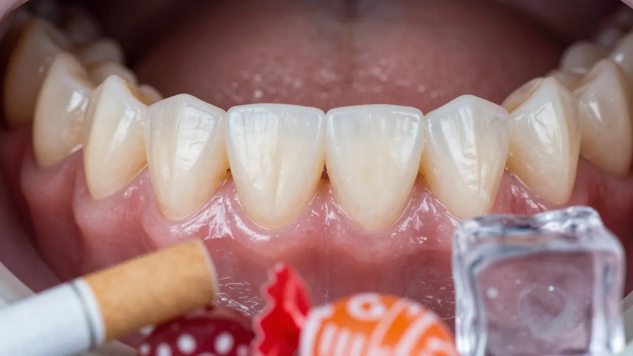 Detailní záběr kvalitní E-max korunky na zubu