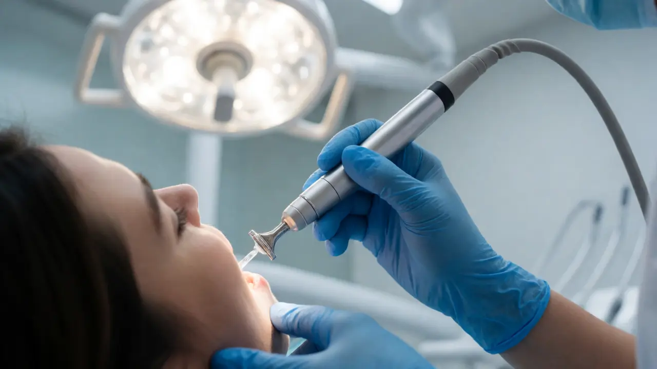 Dentální hygienista odstraňuje zubní kámen ultrazvukem