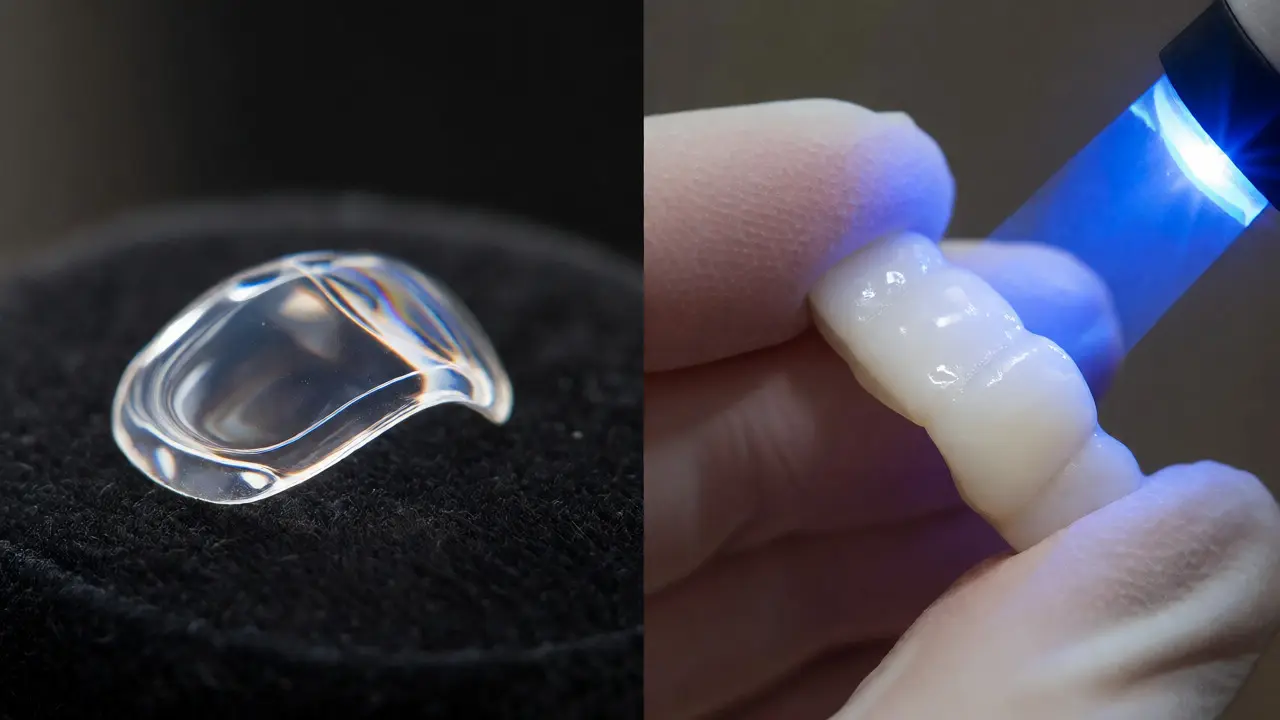 Porovnání průsvitné porcelánové facety a kompozitního materiálu