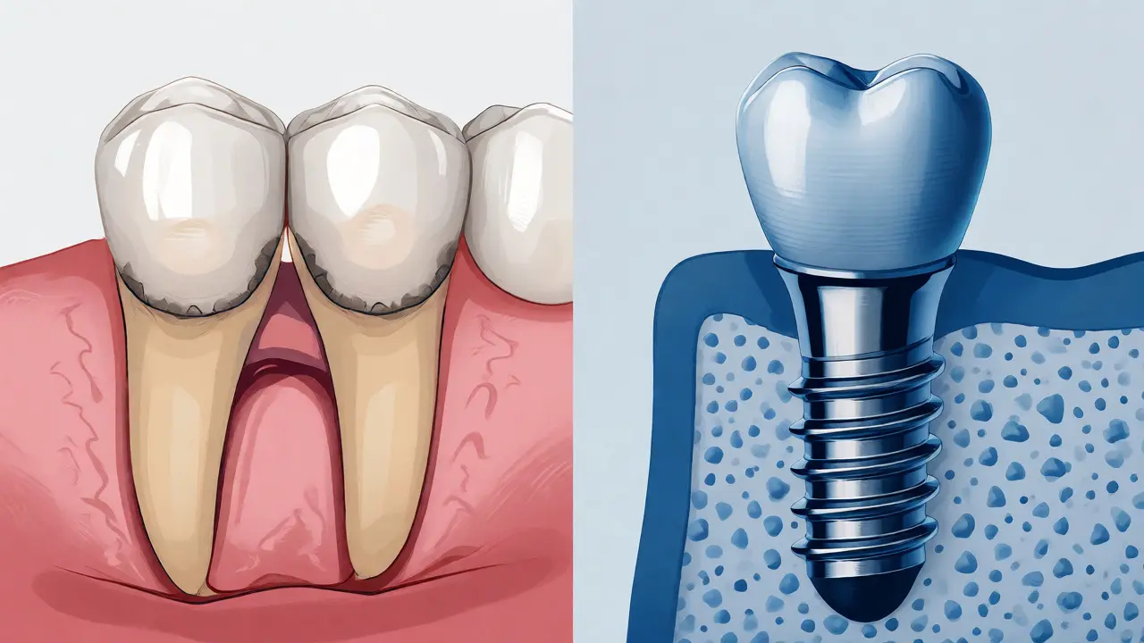 Srovnání fixního můstku s kotvenými pilíři a samostatného implantátu